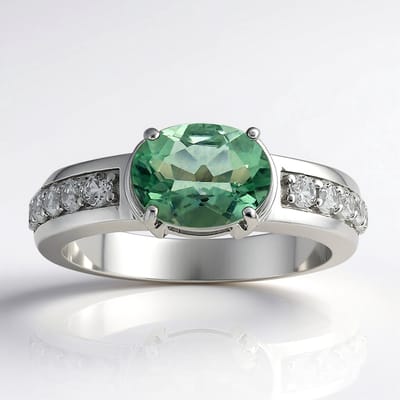Cavill - Zilveren Ring 925 Sterling Zilver Palladium - Groene Fluoriet Ovaal 8x6 mm - Zirkonen - Elegant Luxe Natuurlijke Edelsteen