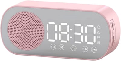 longziming -Digitale Wekker Speaker - Bluetooth Wekker - Klokradio - Dubbele Alarmfunctie - FM Radio - ABS - LED Spiegel Display·Draagbaar & Multifunctioneel - 1 Stuk - Roze