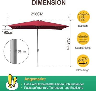 Tuinparasol Bellavero 200 cm – Ronde Zonwering met Kruklift & 30° Kantelbaar – UPF 50+ Polyester – Robuust Stalen Frame – Balkon, Terras, Tuin & Zwembad – Lichtgewicht en UV-Bescherming – Afmetinge...