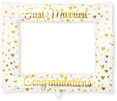 BTH - Just Married - Fotoframe - Huwelijk Decoratie - Bruiloft - Versiering - Feest - Wit & Goud - Ballonnen