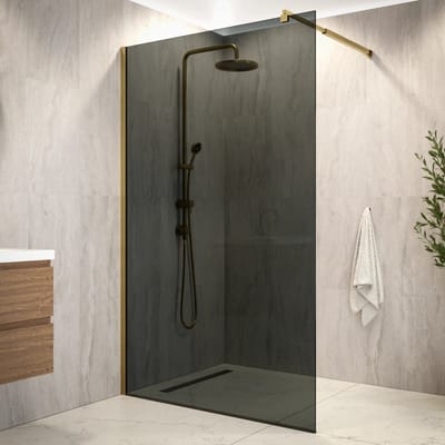Mirlux Vero Inloopdouche – Luxe Douchewand van 6 mm Veiligheidsglas met Nano Coating – Gerookt Glas – Gouden Aluminium Frame – 120×200 cm