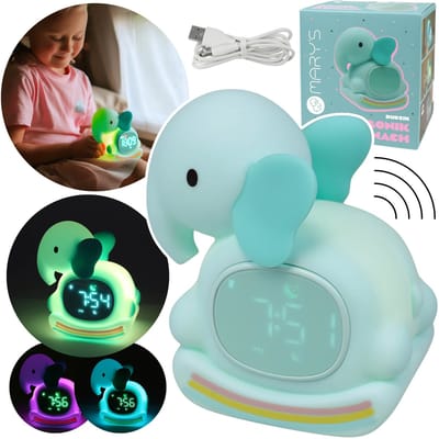 Mary's Siliconen LED-nachtlampje met wekker, schommelolifant, zacht lampje voor de kinderkamer, USB RGB-lampje