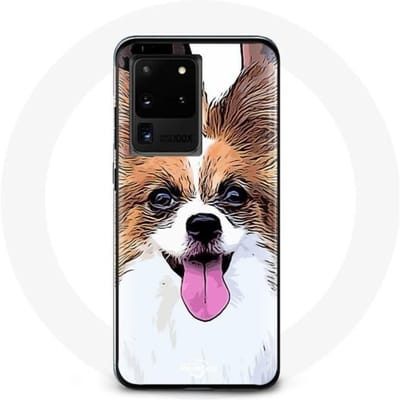 Hoesje voor Samsung Galaxy S20 Ultra Continental Miniatuurspaniël Vlinderpuppy Wit en Bruin