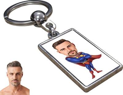Superman Karikatuur - Gepersonaliseerde Karikatuur Sleutelhanger met Jouw Foto - Cadeau - Verjaardag - Kerst - Kado - Valentijn - Vaderdag - Vaderdag cadeautje - Vaderdag cadeau voor papa - Gepersonaliseerd Cadeau
