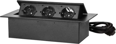 Inbouw stekkerdoos met 3 stopcontacten - Verdeelstekker met RVS afwerking - Pop up stekkerblok met 1.5 meter kabel - Stopcontact splitter voor max. 3680 Watt - Zwart
