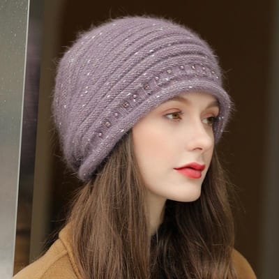 Béret simple couche pour femme, bonnet chaud et tendance pour l'hiver, idéal pour les personnes d'âge moyen et les personnes âgées one size violet