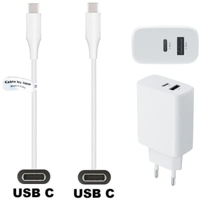 OneOne 25W super snellader met 2 poorten. Oplader met sterke 1,0m USB C naar C kabel. PD lader adapter past op Universeel Asus, ZTE, Fairphone, Sony Xperia, OPPO, Nokia, Acer, Arnova, BlackBerry, Anker (Soundcore), Archos, Poly Voyager
