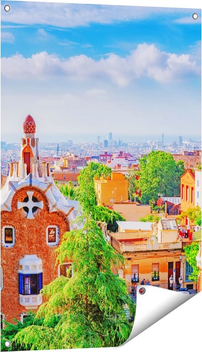 Gards Tuinposter Park G�ell in Barcelona - Kleurrijk - 60x90 cm - Tuindoek - Tuindecoratie - Wanddecoratie buiten - Tuinschilderij