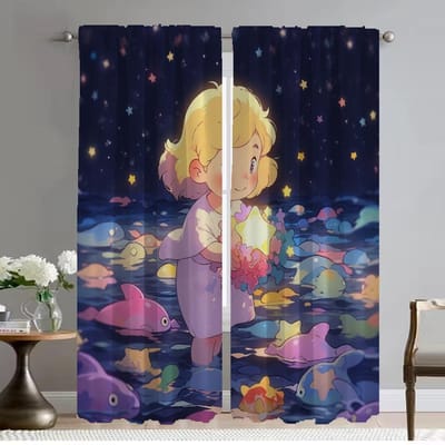 Ster Meisje Elegante Kamergordijnen 2 Stuks Verduisterend Gordijn Tule voor Slaapkamer Scheidingswand Halloween Decoratie Shades Woonkamer Keuken W50xH70cmx2pcs-CL black