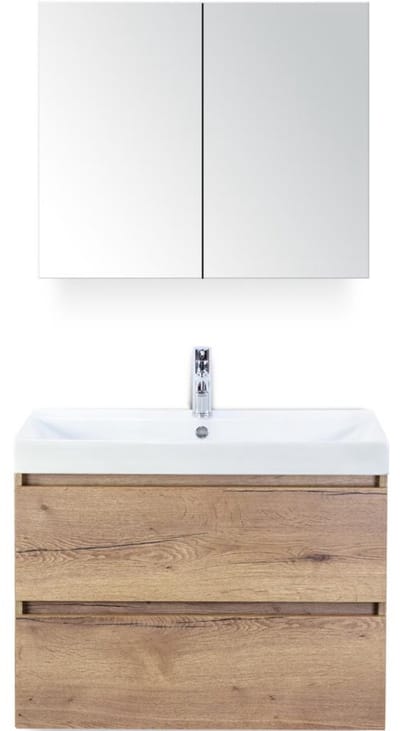 Maxx XL Badmeubelset 80 cm - Natuur Eiken - Wastafel Just 1 Kraangat met Spiegelkast