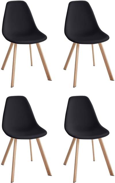 Veneto-Eetkamerstoel - Set van 4 - Zwart Plastic