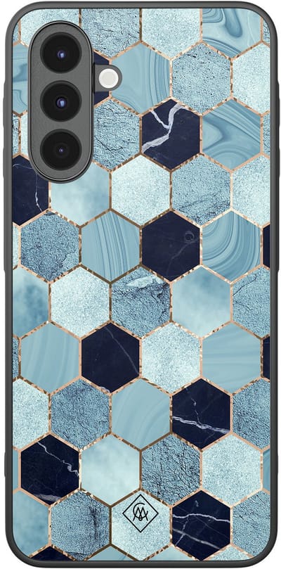 Casimoda® hoesje - Geschikt voor Samsung Galaxy A17 - Blue Cubes - Zwart TPU Backcover - Marmer - Blauw