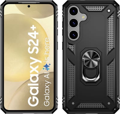 Hoesje Geschikt voor Samsung Galaxy S24 Plus hoesje - Hybrid Armor Anti-Shock hoes - Arara Ringhouder TPU backcover - Zwart