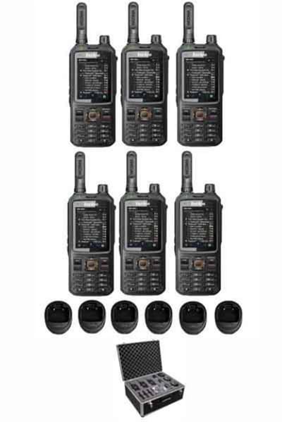 Set van 6 Inrico T320 V2 4G LTE Zello Portofoon, GPS, Wifi met tafellader en koffer