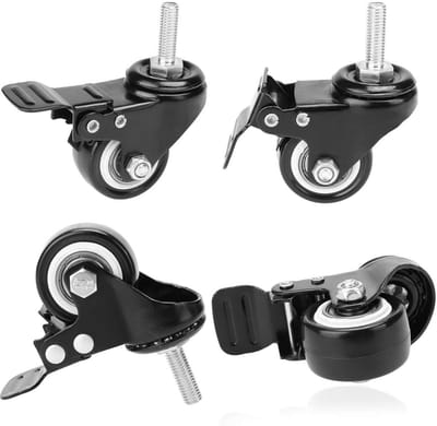 Set van 4 Zware Zwenkwielen 50mm met Rem en Schroefdraad M8 - Robuust Meubilair Caster