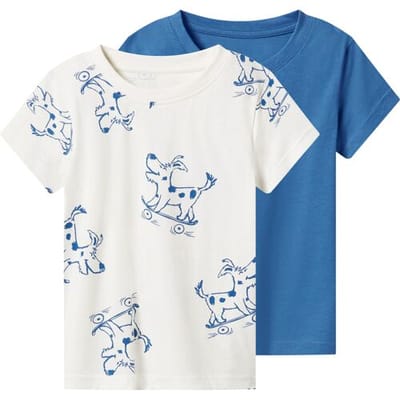lupilu Set van 2 kinder T-shirts (Wit/blauw, 98/104)