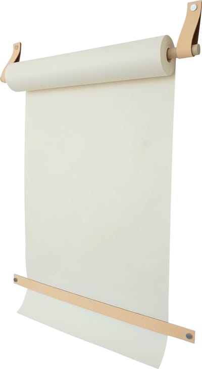 Tekenrol - aan leren lussen | NATUREL (Papierrol: wit, Roldrager: rondhout) NU MET: verstevigde afscheurstrook! (wandborden - tekstborden - tekenbord)