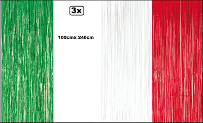 3x Folie gordijn metallic 240cm x 100cm groen/wit/rood - Italie festival themafeest huwelijk gala disco glitter and glamour wanddeco
