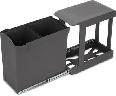 Emuca Afvalbakken voor recycling voor keuken, 2 x 14L, bevestiging aan onderzijde, automatische uittrekken, Staal en Plastic, Antracietgrijs