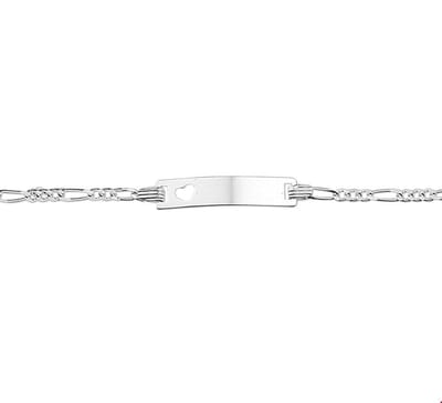 Zilveren Graveerarmband hart figaro plaat 4 1005617 11 cm