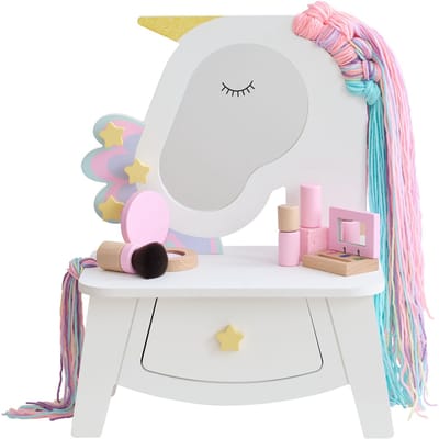Teamson Kids Tafelblad Kaptafel Kinderen Met Accessoires - Eenhoorn - Wit