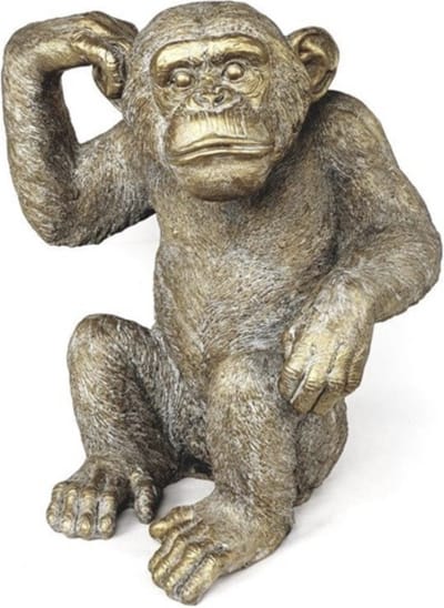 Decoratie beeld aap chimpansee zittend denkend goud 35*29*40cm polystone | 814355 | Mansion Atmosphere
