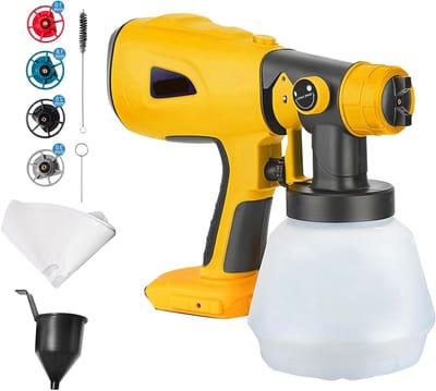Draadloos verfspuitpistool met 4 sproeiers en 1000 ml tank voor meubels en muren - ideaal voor 18 V en 20 V accu's.