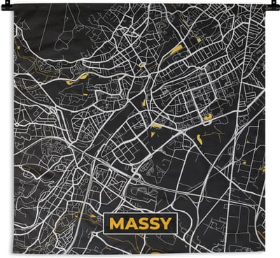 Wandkleed - Wanddoek - Kaart – Stadskaart – Massy - Plattegrond – Frankrijk - 180x180 cm - Wandtapijt