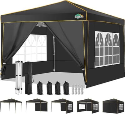 Luxe Partytent – Met Afneembare Zijwanden – Opvouwbaar – Waterdicht – Paviljoen – Easy Up – Inclusief Draagtas – Met Ramen – Zwart
