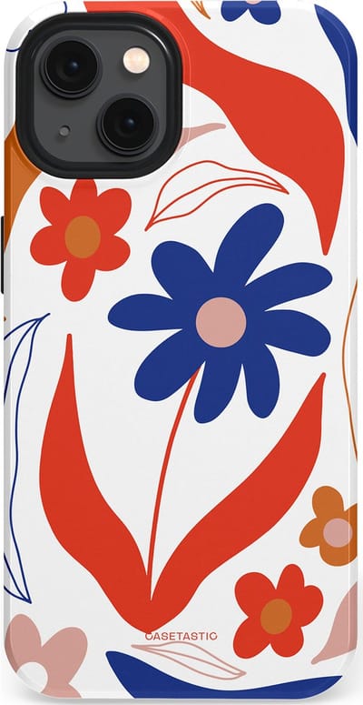 Casetastic hoesje geschikt voor Apple iPhone 13 - MagSafe - Dubbellaagse bescherming - Kleuren in bloei - Fashion Case - Wit Rood Perzik Donkerblauw