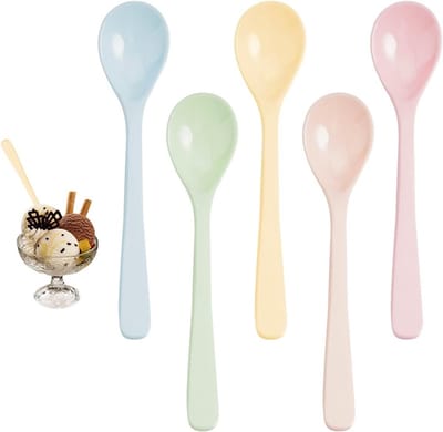 Kleurige Herbruikbare Plastic Lepels voor Koffie, IJs, Yoghurt en Eieren - Set van 5 Lange Lepels