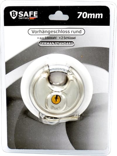 B-Safe Discusslot - 70 mm - gehard staal - sluitbeugel - roestvrij - met 2 sleutels - Fiets/scooter/boot/tuinstel