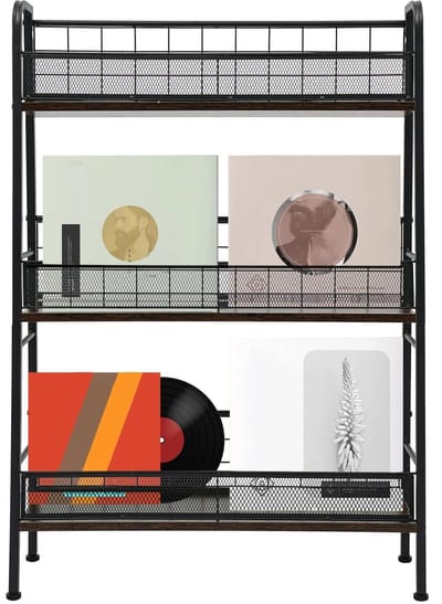 Vinyl Platenopslag 3-Laags – Sensova Platenhouder voor ca. 150 LP’s – Stijlvolle Vinyl Platenkast / Platenrek voor LP’s, Albums, Tijdschriften en Boeken – Tijdschrift rek - Zwart Metalen Platenplank