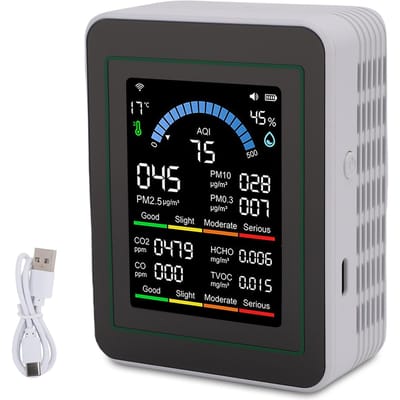 10-in-1 Luchtkwaliteitsmonitor, Kleuren LCD-Scherm Binnen PM0.3 PM2.5 PM10 CO CO2 HCHO TVOC Temperatuur Vochtigheid Detector Geschikt voor MT13W White WiFi Version
