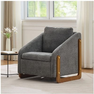 Fauteuil - MUVOE - Contemporain Carré - Revêtement chenille gris - Structure bois massif - 1 place gris