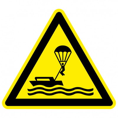 Waarschuwingssticker parasailing, ISO 7010, W063 50 mm - 10 stuks per kaart