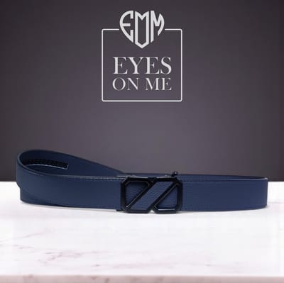 Blauwe Topgrain leren riem zonder gaatjes met automatische gesp voor heren (Model 8021-BL)