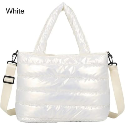 Nieuwe Puffer Tote Bag voor Dames Gewatteerde Puffy Handtas Lichtgewicht Donzen Katoenen Gevoerde Schoudertas Donzen Vulling Crossbody Handtas01 white