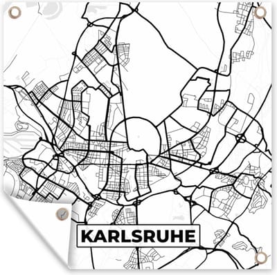 Tuin poster Plattegrond - Karlsruhe - Kaart - Stadskaart - 200x200 cm - Tuindoek