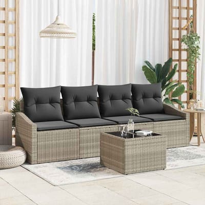 vidaXL - Bankstel - 5 - st - Lichtgrijs - en - Donkergrijs - poly - rattan