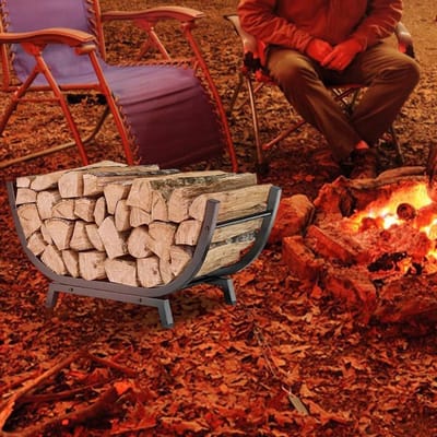 Brandhoutrek - Houtmand Haard - Haardhout Opslag - Stabiele U-vorm - 775 x 335 x 43 cm - Zwart