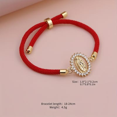 1 stuks Ovalen Vorm Zirkonia Touw Armband, Mannen Vrouwen Klassiek Veelzijdig Verstelbare Sieraden rood