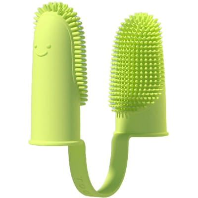 Brosse à dents double doigt super douce pour chien, nettoyage des dents des animaux de compagnie, soins de la mauvaise haleine, brosse à dents en TPR, outil de nettoyage, accessoires pour brosse à dents pour chien jaune