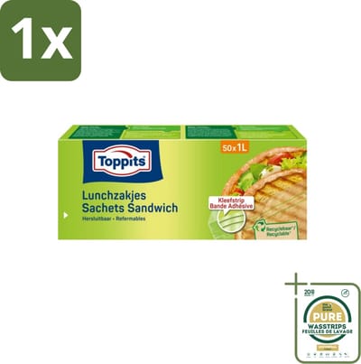 1 x Toppits – Lunchzakjes – Hersluitbaar – 1 Liter – 50 Zakjes- Koffiezetapparaat