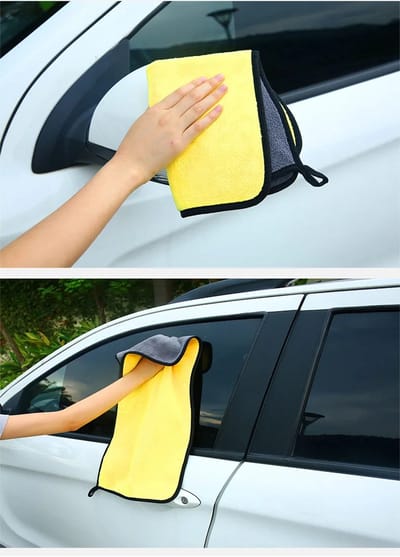 Repus - Set van 2 - Premium Microvezel Doek - Auto Schoonmaken - Ramen - Meubels - Keuken - Badkamer - Vloeren - Poets en Droogdoek - Streeploos - Duurzaam - 30x30CM - Geel/Grijs