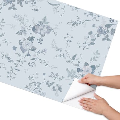 Coloray Meubel Wrap Folie - Blauw Meubelfolie - 75x150 cm - Meubel Wrap Folie Bloemenpatroon - Plakfolie Meubels - Rustiek Meubelfolie - Decoratiefolie Zelfklevend - Slaapkamer decoratie - Bloemen en planten