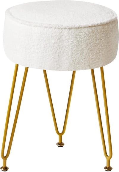 Ronde Voetenbank - Fluwelen Kruk - Make-up Zitten - Verstelbare Poten - 32 x 44 cm - Wit