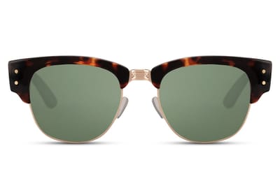 6542 Clubmaster Zonnebril |'browline'-stijl | Hipster & Vintage Zonnebril | Retro & Classic Bril | Festival Bril | Carnavalsbril | Zonnebril Dames & Heren | Groene lens | Bruin montuur| Trendy Party & Outdoor Bril + brillen sleeve & doek