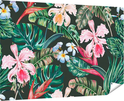 Gards Tuinposter Getekende Tropische Bloemen - Abstract - 180x120 cm - Tuindoek - Tuindecoratie - Wanddecoratie buiten - Tuinschilderij