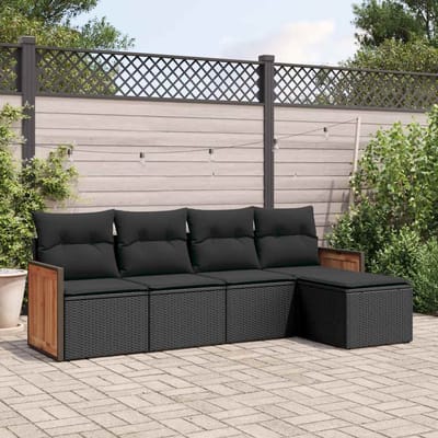 vidaXL - 5-delige - Loungeset - met - kussens - poly - rattan - zwart